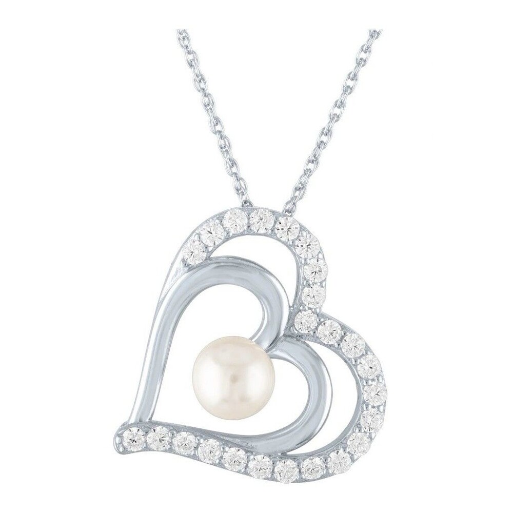 Sterling Silver Pearl Heart Necklace 18” New Brilliance Jewelry Women’s Jewelry